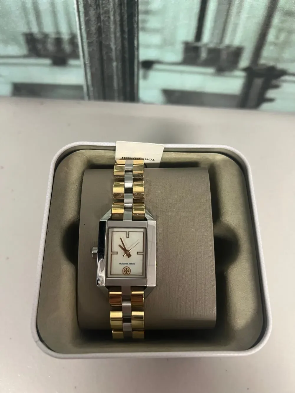 Tory Burch TBW1102 Two-Tone Rectangle Ladies Quartz Watch, 3ATM Waterproof